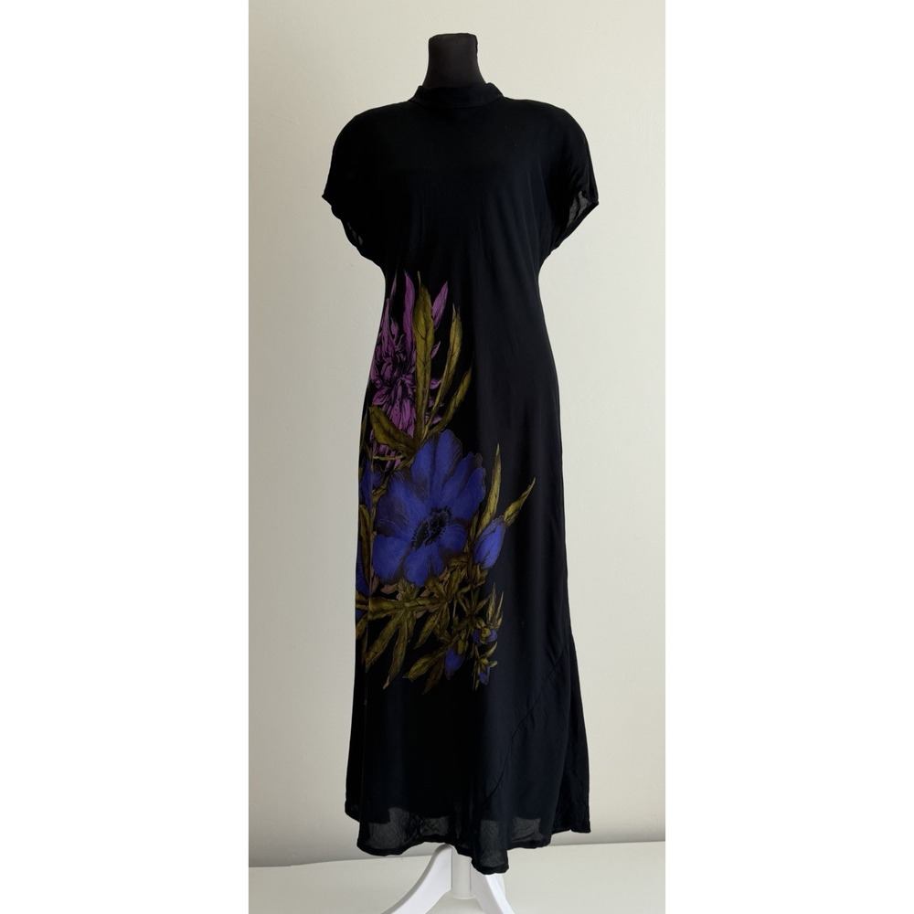 Vintage Carol Little Black Floral Maxi Dress Size 8 Romantic Boho 90s